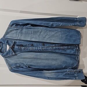 Vintage Havana Denim Button-Up Shirt with Back Zippers